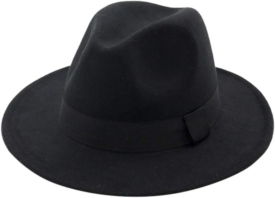 Women Men Classic Jazz Hat Vintage Wide Brim Fedora Hat with Belt Buckle Two Tone Panama Hat Black Dress Hat