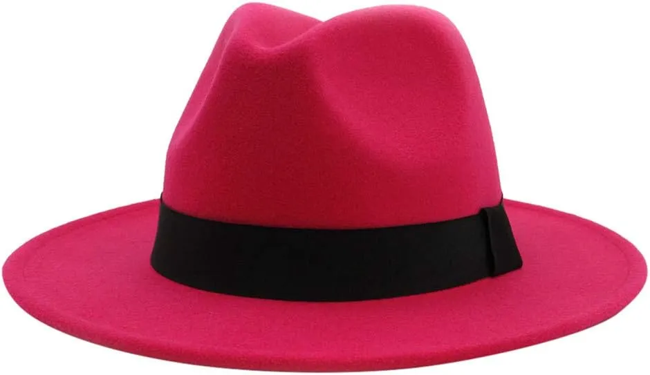 Women Men Classic Jazz Hat Vintage Wide Brim Fedora Hat with Belt Buckle Two Tone Panama Hat Black Dress Hat