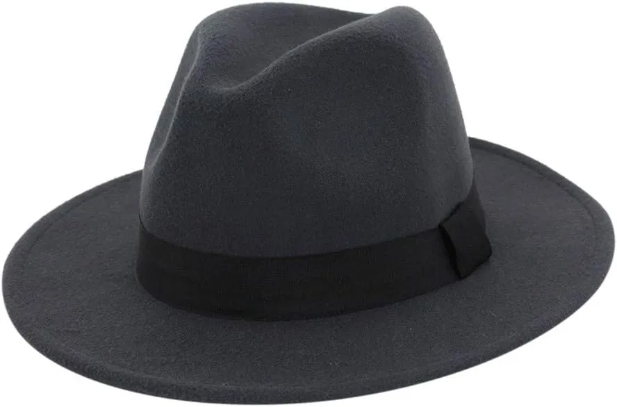 Women Men Classic Jazz Hat Vintage Wide Brim Fedora Hat with Belt Buckle Two Tone Panama Hat Black Dress Hat