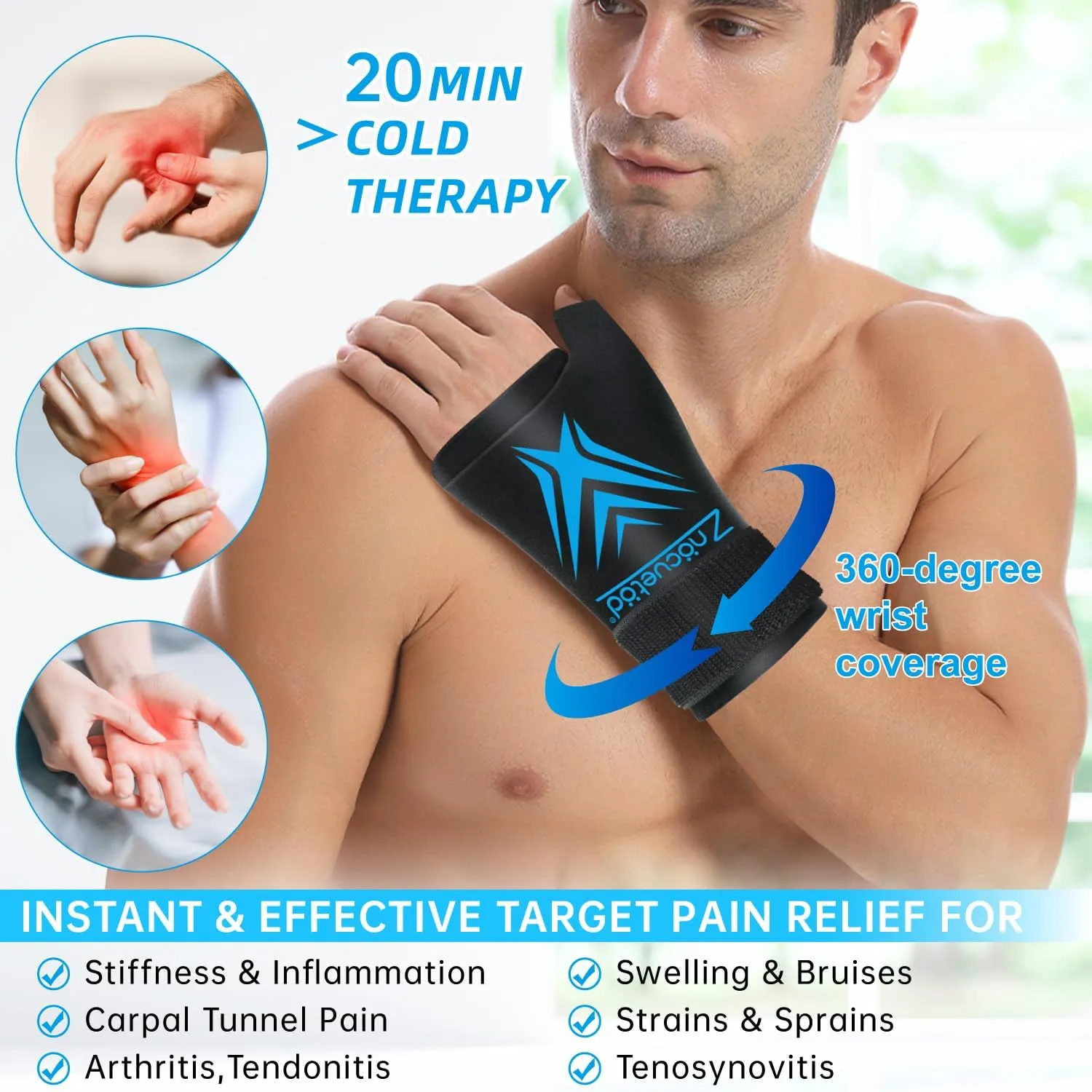 Wrist Ice Pack Wrap for Pain Relief, Reusable Wrist Brace Cold Gel Hand Thumb Ice Pack for Injuries, Hot & Cold Compress Therapy for Carpal Tunnel, Tendonitis, Swelling, Arthritis, Tenosynovitis